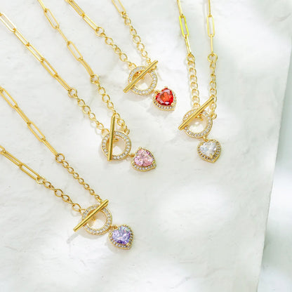 Brass Plating 18k Gold Ot Buckle Necklace Women's Multi-color Heart Shaped Clavicle Chain