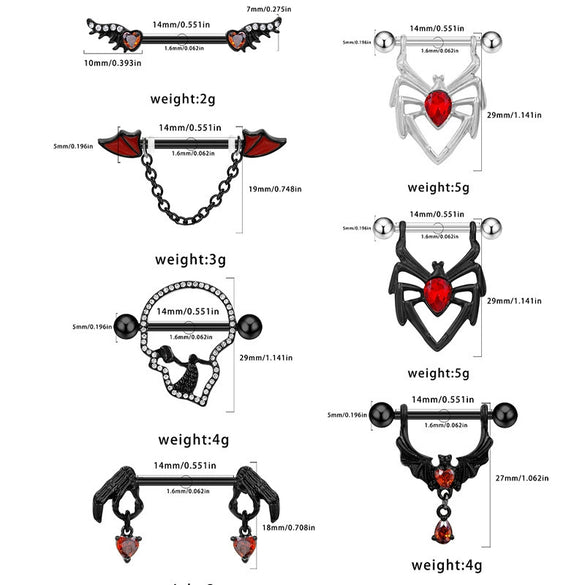 Breast Ring Zinc Alloy Geometric Spider Bat Style Stainless Steel
