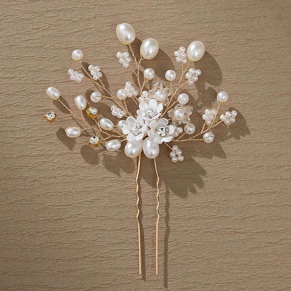 Bridal And Kids' Handmade Pearl Rhinestone Flower Hairpin Jewelry Accessories