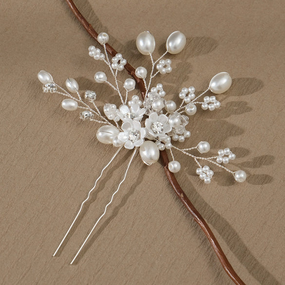 Bridal And Kids' Handmade Pearl Rhinestone Flower Hairpin Jewelry Accessories