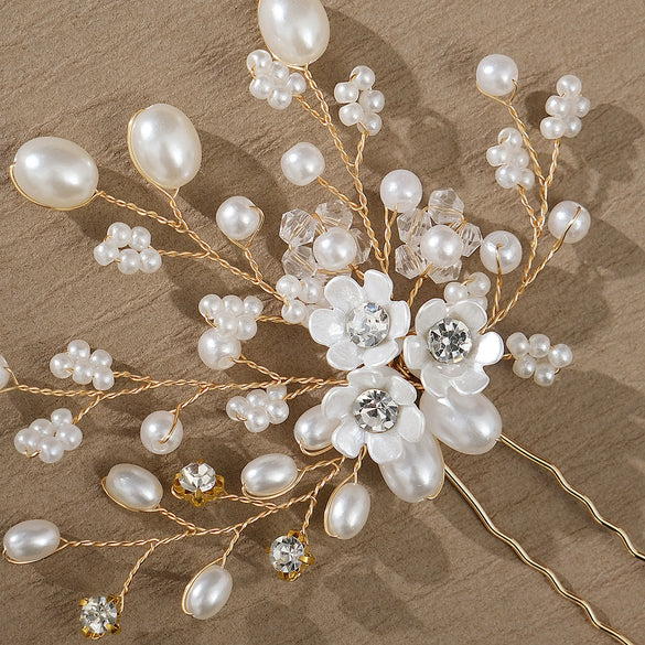 Bridal And Kids' Handmade Pearl Rhinestone Flower Hairpin Jewelry Accessories