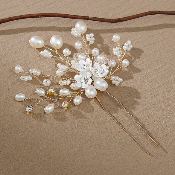 Bridal And Kids' Handmade Pearl Rhinestone Flower Hairpin Jewelry Accessories