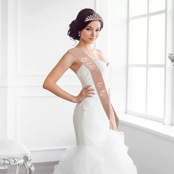 Bridal Crown Headband Shoulder Strap Badge 4Piece Set Polyester Simple Style