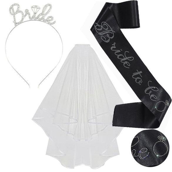 Bridal Crown Headband Shoulder Strap Veil Set Rose Gold Material