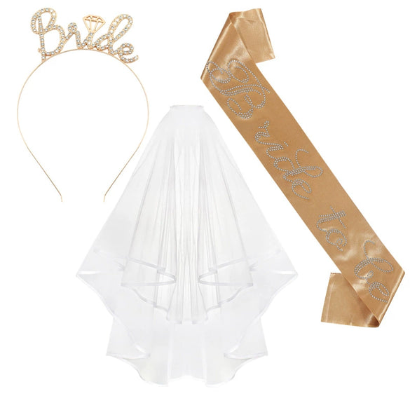 Bridal Crown Headband Shoulder Strap Veil Set Rose Gold Material