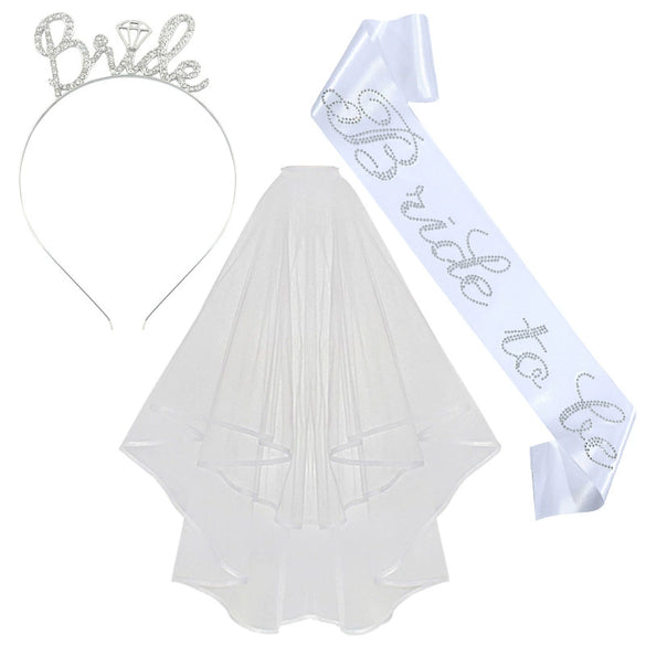 Bridal Crown Headband Shoulder Strap Veil Set Rose Gold Material