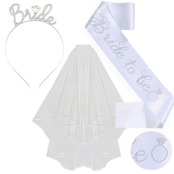 Bridal Crown Headband Shoulder Strap Veil Set Rose Gold Material