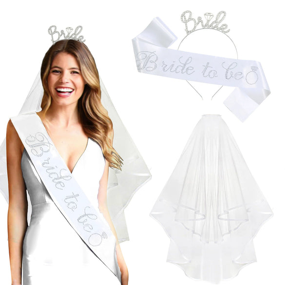 Bridal Crown Headband Shoulder Strap Veil Set Rose Gold Material