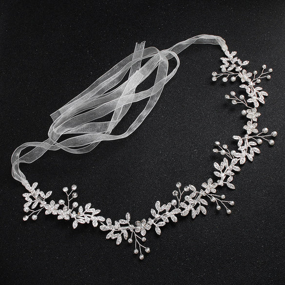 Bridal Hair Band Handmade Pearl Alloy Flower Headband For Women