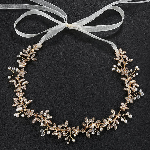 Bridal Hair Band Handmade Pearl Alloy Flower Headband For Women