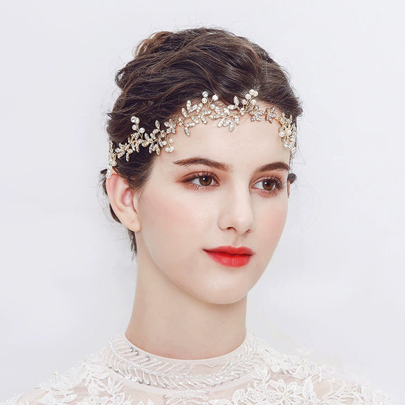 Bridal Hair Band Handmade Pearl Alloy Flower Headband For Women