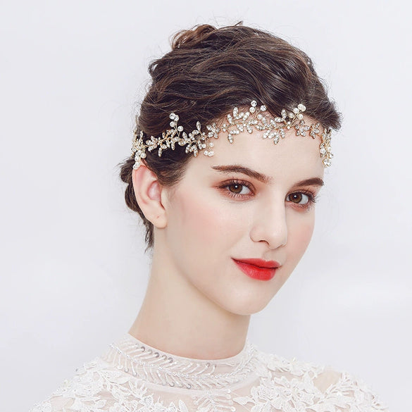 Bridal Hair Band Handmade Pearl Alloy Flower Headband For Women
