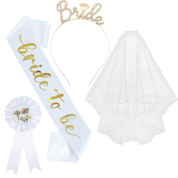 Bridal Hairband Shoulder Strap Veil Badge Suit Satin Alloy Handmade For Wedding