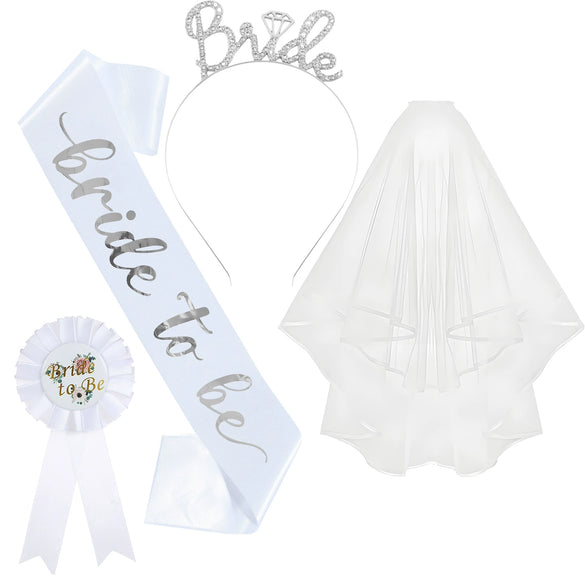 Bridal Hairband Shoulder Strap Veil Badge Suit Satin Alloy Handmade For Wedding