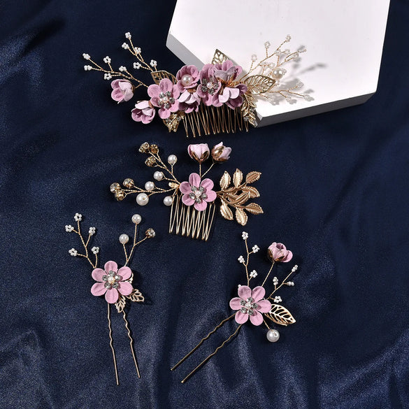 Bridal Headwear New Forest Blue Flower Hair Comb Knot Wedding Accessories