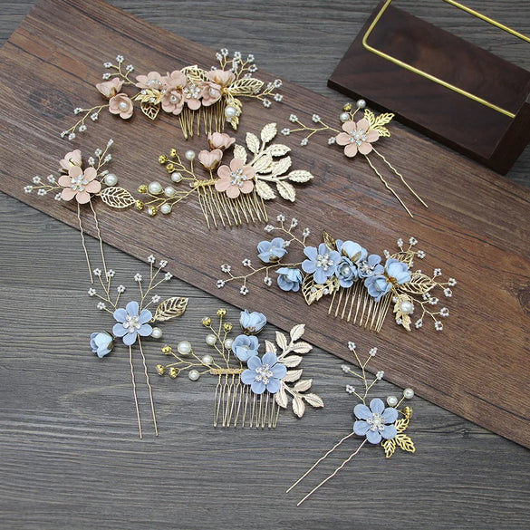 Bridal Headwear New Forest Blue Flower Hair Comb Knot Wedding Accessories