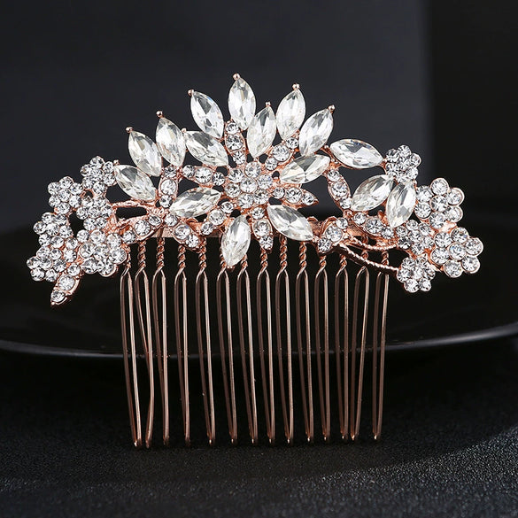 Bridal Jewelry Alloy Flower Hair Comb With Electroplating Treatment