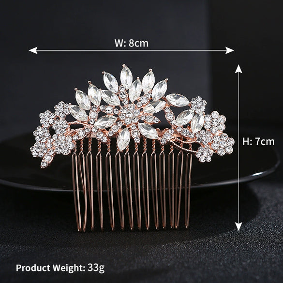 Bridal Jewelry Alloy Flower Hair Comb With Electroplating Treatment