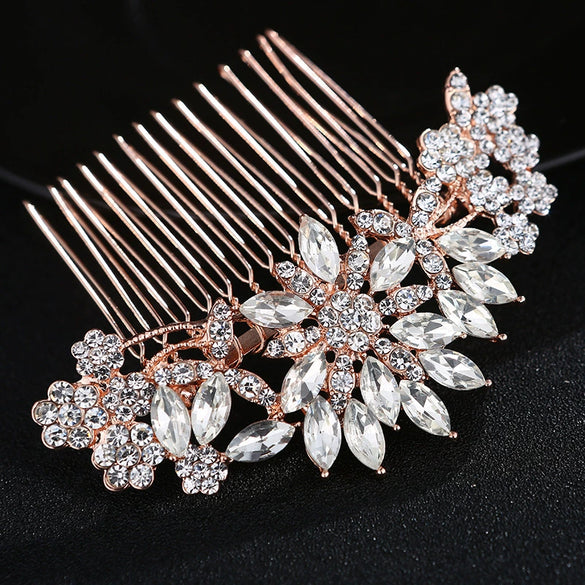 Bridal Jewelry Alloy Flower Hair Comb With Electroplating Treatment