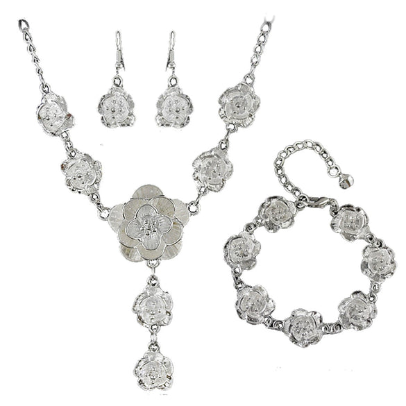 Bridal Jewelry Alloy Flowers Pattern Electroplated Three Piece Set
