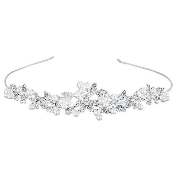 Bridal Jewelry Crown Headband Hair Accessories Pearl Rhinestone Alloy With Leaves Design