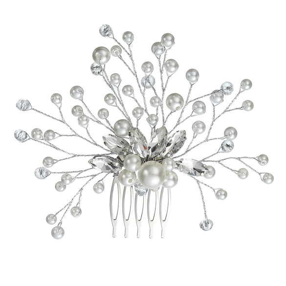 Bridal Jewelry Handmade Hair Comb Pearl Rhinestone Handwoven Flowers Style