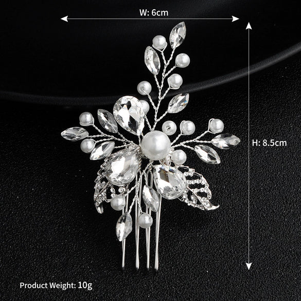 Bridal Jewelry Handmade Hair Comb Pearl Rhinestone Handwoven Flowers Style