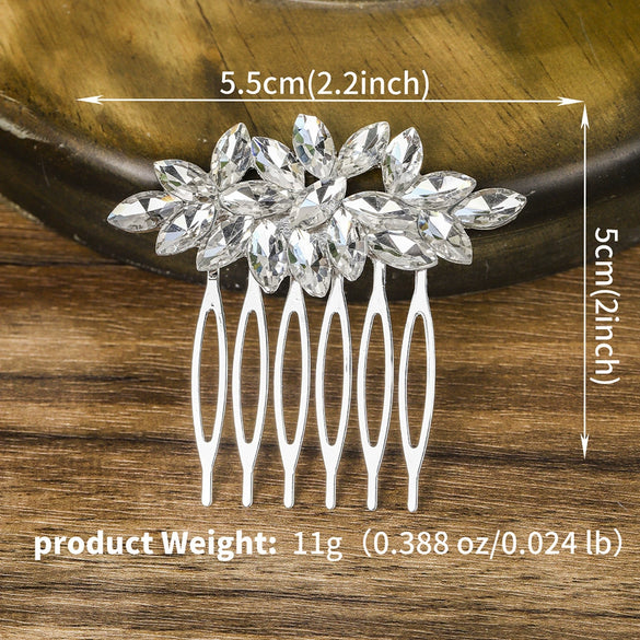 Bridal Jewelry Handmade Rhinestone Marquise Comb With Plaid Pattern For Women