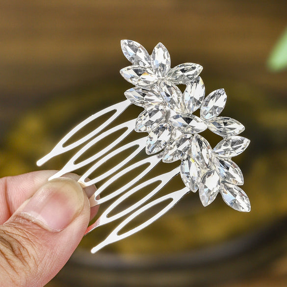 Bridal Jewelry Handmade Rhinestone Marquise Comb With Plaid Pattern For Women