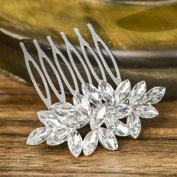 Bridal Jewelry Handmade Rhinestone Marquise Comb With Plaid Pattern For Women