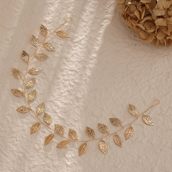 Bridal Jewelry Metal Hair Band Handmade Golden Leaf Plaid Headband For Women