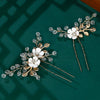 Bridal Jewelry Ushaped Handmade Alloy Hairpin With Leaf Flower Crystal Twopiece Set