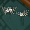 Bridal Jewelry Ushaped Handmade Alloy Hairpin With Leaf Flower Crystal Twopiece Set