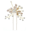 Bridal Leaf Flower U Shaped Hair Fork Handmade Pearl Alloy Rhinestone Hairpin Electroplated Metal Headdress