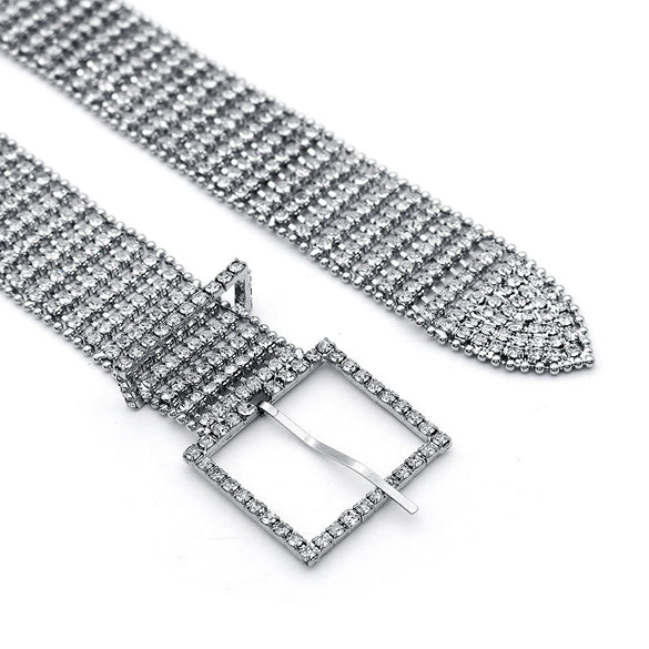 Bridal Metal Waist Chain With Square Buckle And Diamond Design