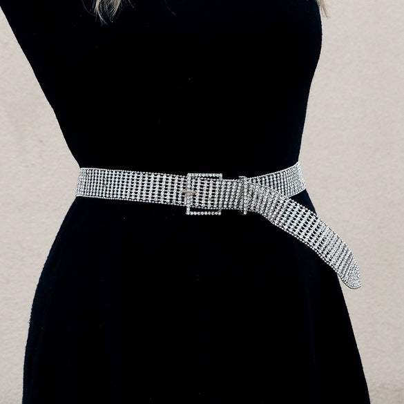 Bridal Metal Waist Chain With Square Buckle And Diamond Design