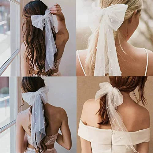 Bridal Pearl Bow Hairpin Shoulder Strap Set Polyester Hair Accessories