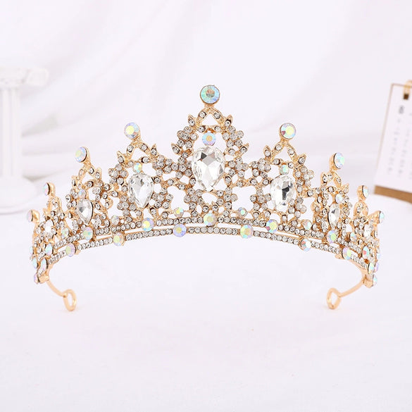 Bride Headdress Princess Crown Wedding Hair Accessories Dress Accessories For Women Fashion Alloy Rhinestone Drop Shape Design Diamond Baroque Crown Wholesale