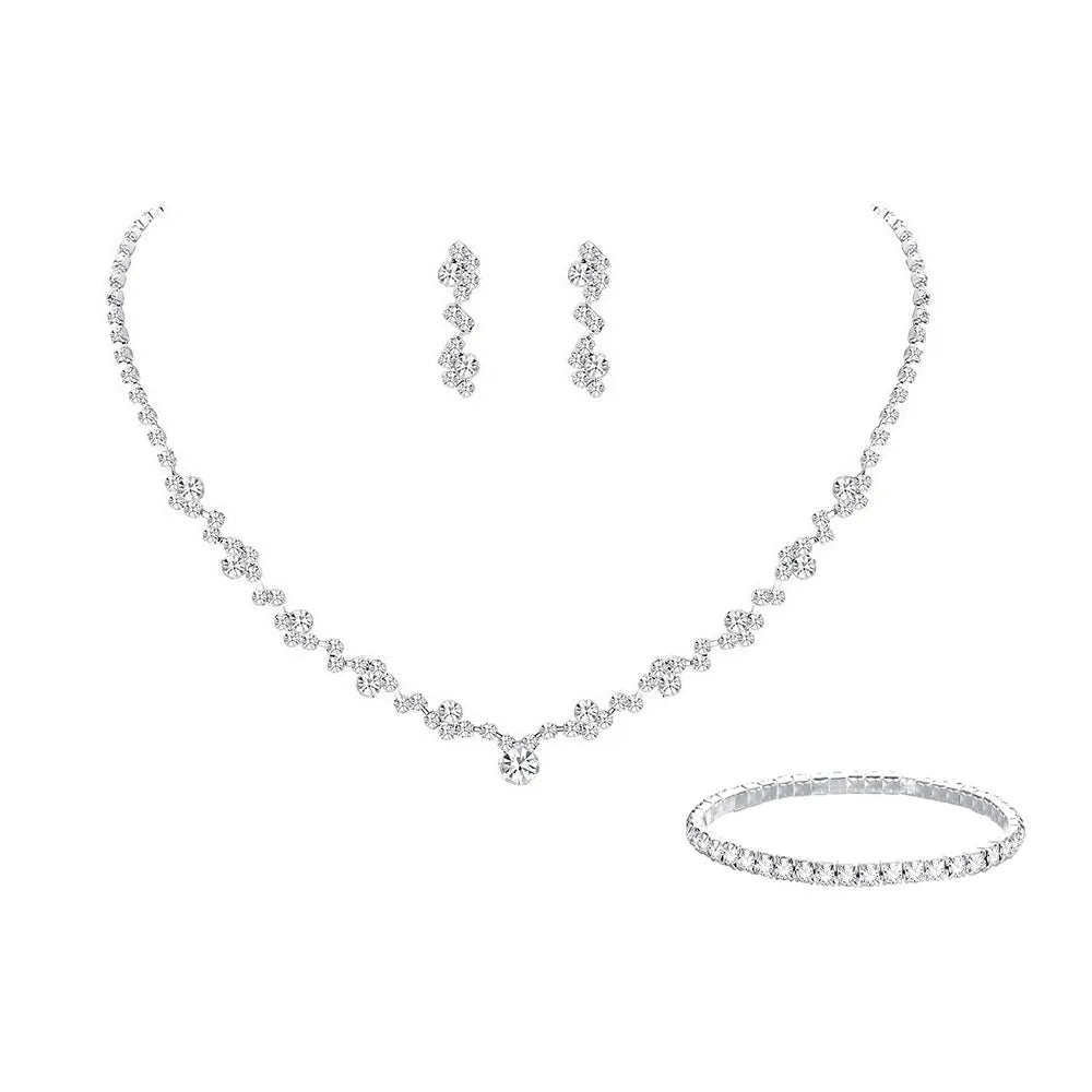 Bridesmaid Dance Costume Rhinestone Jewelry Suit Bridal Wedding Metal Zircon Water Drop Wave Necklace Earrings Bracelet