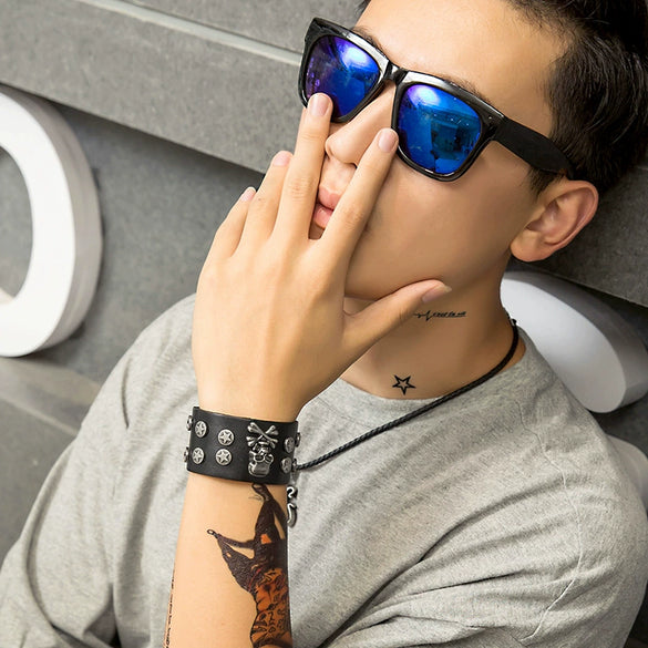 Punk Bracelet Fashion Cowhide Skull Alloy Head Bracelet Rock Cowhide Bracelet Jewelry