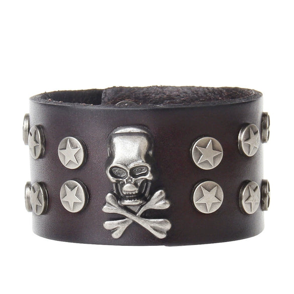 Punk Bracelet Fashion Cowhide Skull Alloy Head Bracelet Rock Cowhide Bracelet Jewelry
