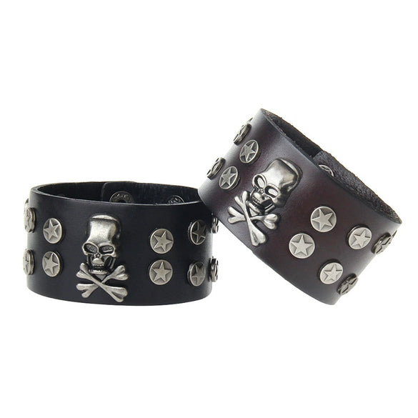 Punk Bracelet Fashion Cowhide Skull Alloy Head Bracelet Rock Cowhide Bracelet Jewelry