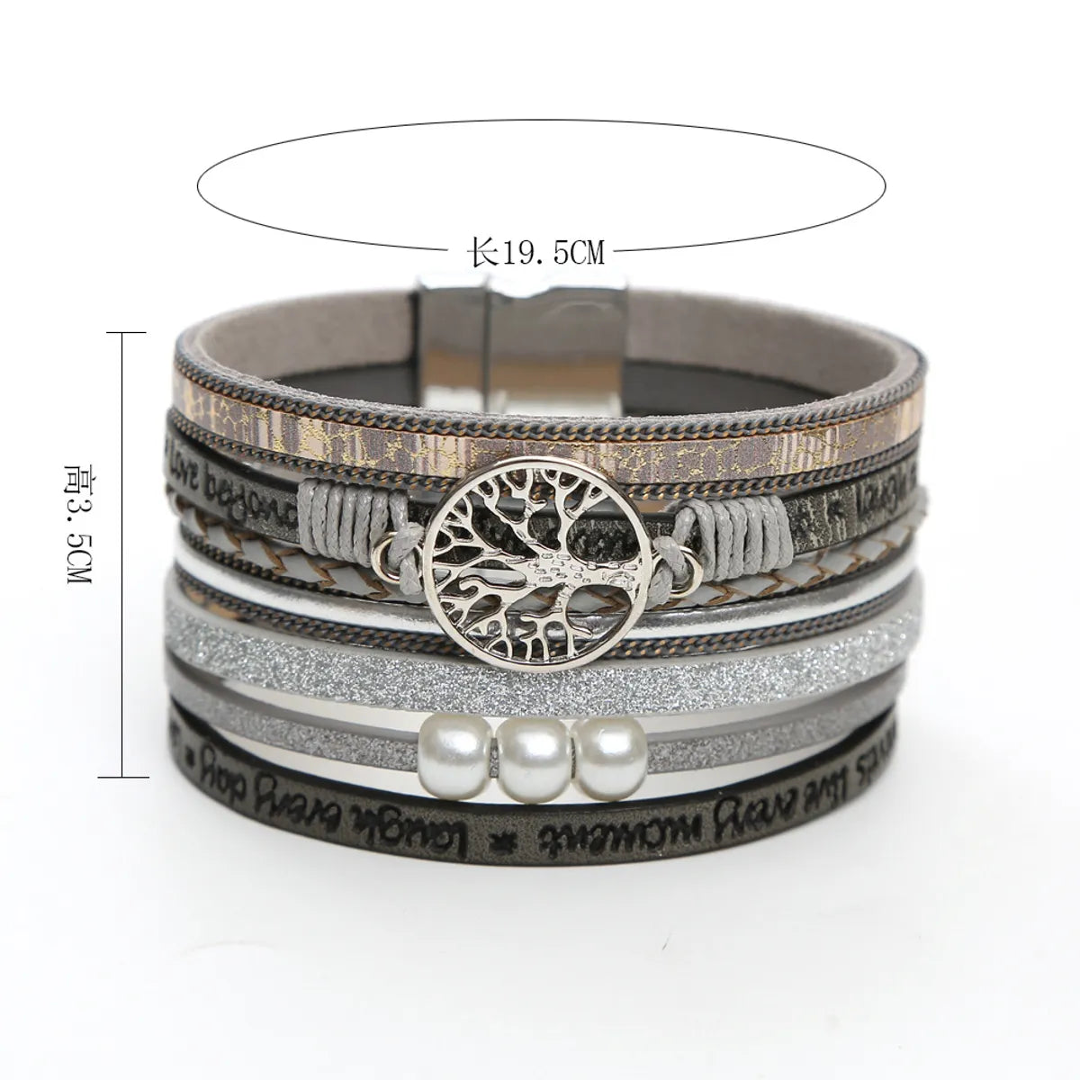 British Style Bc1035 Lucky Tree Magnetic Buckle Pearl Leather Patchwork Women's Bangle