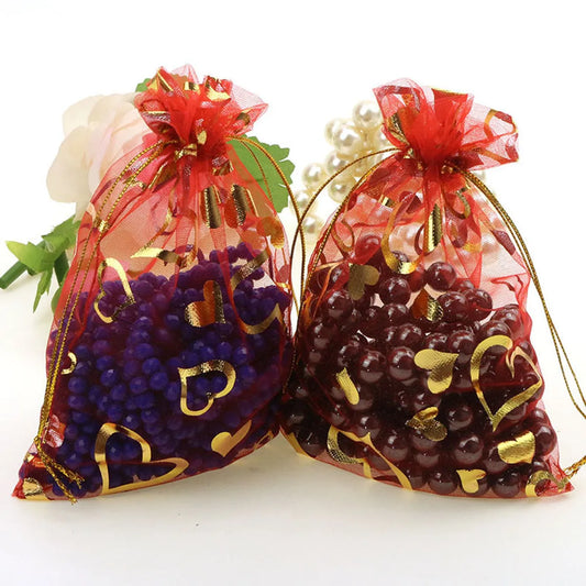 Bronzing Heart Snow Organza Bunch Pocket Mesh Gift Jewelry Packaging Gift Bag