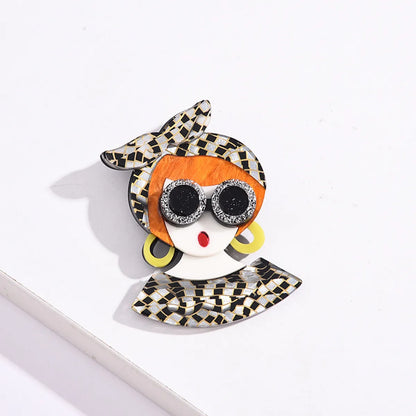 Brooch Cute Fashion Wearing Headscarf Girl Acetate Acrylic Plate Pin Fashion New Corsage Women'S Accessories