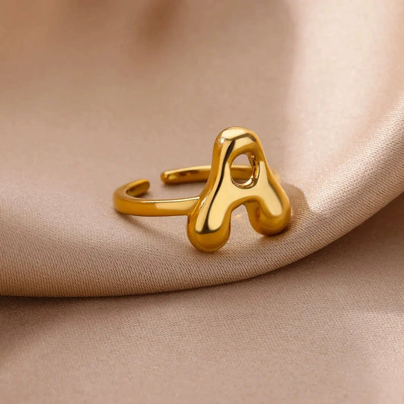 Bubble Letter Ring Gold Electroplated Unisex Women's Ring