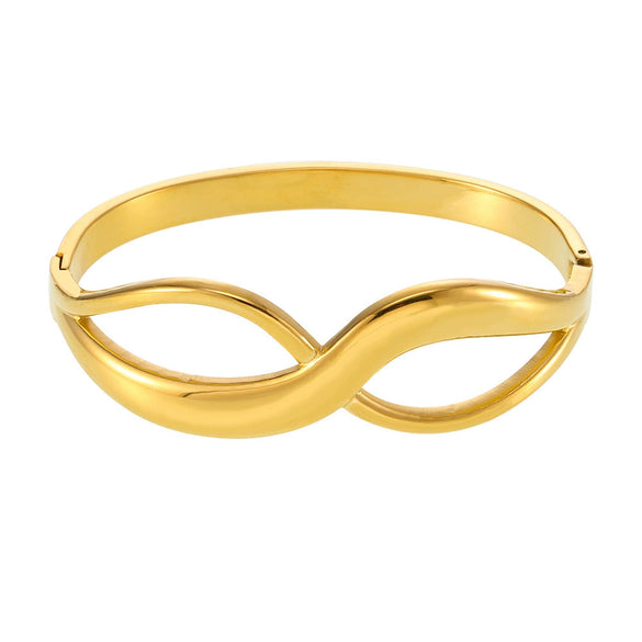 Buckle Bracelet 316L Stainless Steel Geometric Curve Design High Polished Pvd Plating 18K Real Gold Color Retention