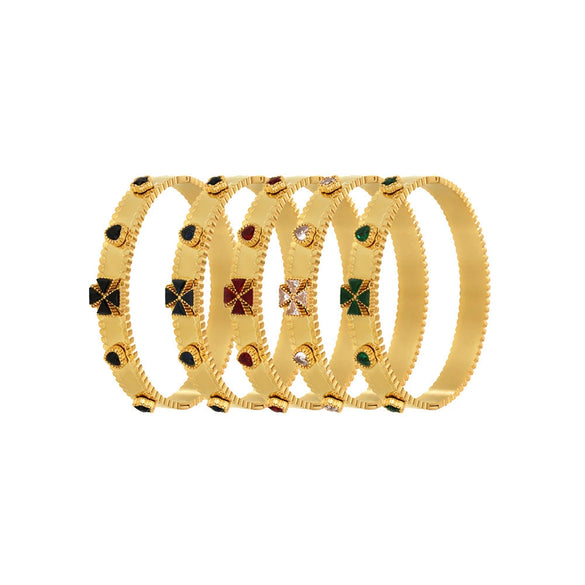 Buckle Gear Bracelet Stainless Steel Zircon Czech Glass Four Leaf Flower 18K Gold Plated Light Luxury Style