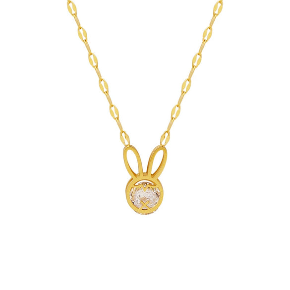 Bunny Inlaid Zircon Sparkle Pendant Necklace With Fish Mouth Chain Titanium Steel Gold Plated Electroplated Zodiac Jewelry Original Design