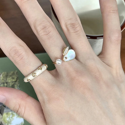 Bunny Pearl Ring Female Hepburn Style Niche New Chinese Design Fashion Personality Affordable Luxury Versatile Style Index Finger Ring